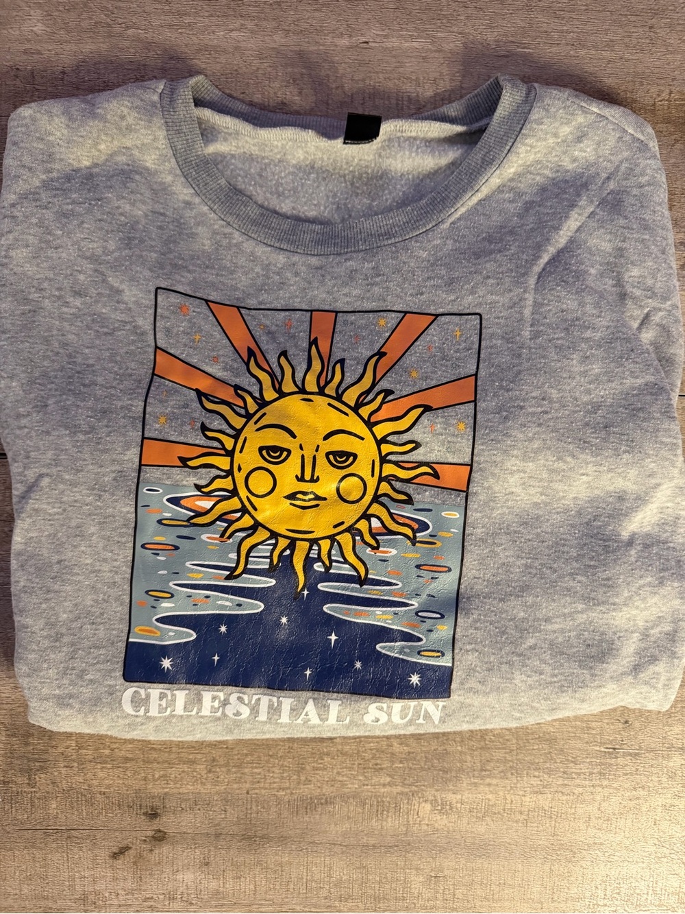 SHEIN Gray Kids Celestial Sun Graphic Sweatshirt with Yellow & Orange Accents